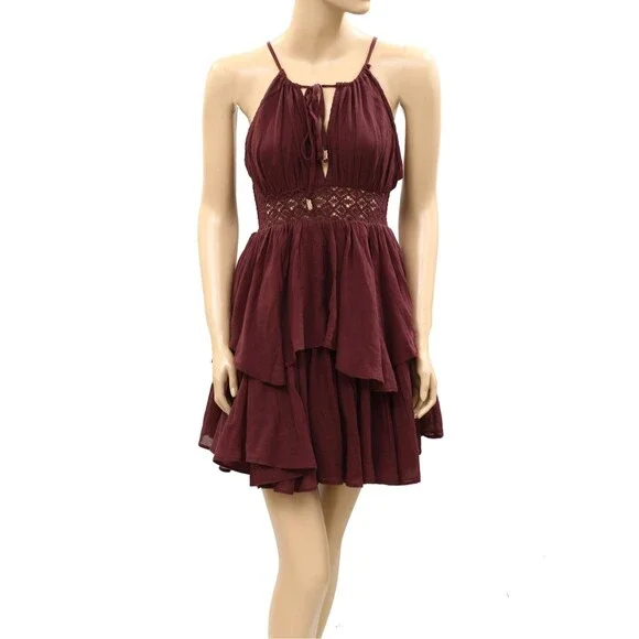 Free People Free-Est Whispering Waves Mini Dress Smocked Lace XS NWT 286326 - Picture 3 of 7